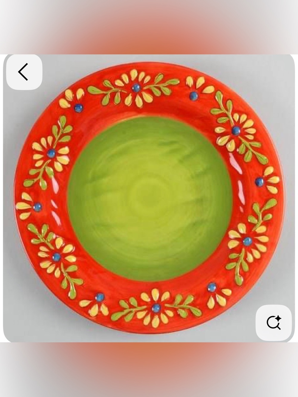 Two Pier 1 Flores Orange and Yellow set of 2 Dinner Plates